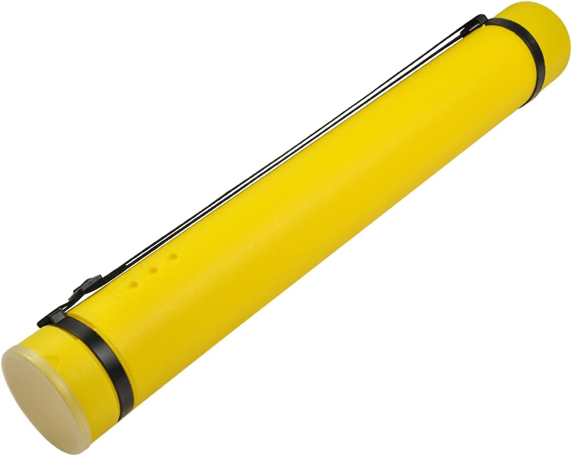 DEWEL Document Tube,Plastic Expanding Poster/Art/Document Storage Tube 24.5 to 40 inches Adjustable with Carrying Strap Waterproof and Light-Resistance Telescoping Carrying Case (Yellow-Large Size)
