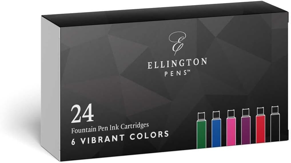 24 Vibrant Fountain Pen Ink Refills - 24 Pack International Standard Size Cartridges - Ink for Fountain Pens - Premium Quality & Non-Toxic, Long-Lasting & Waterproof, Dries Quickly