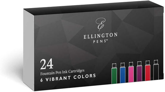 24 Vibrant Fountain Pen Ink Refills - 24 Pack International Standard Size Cartridges - Ink for Fountain Pens - Premium Quality & Non-Toxic, Long-Lasting & Waterproof, Dries Quickly