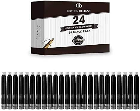 Dryden Designs Fountain Pen Ink Cartridges - Set of 24 Black Ink CARTRIDGES - Short International Standard Size - Disposable and Generic Ink Refill Cartridges - Perfect for Calligraphy