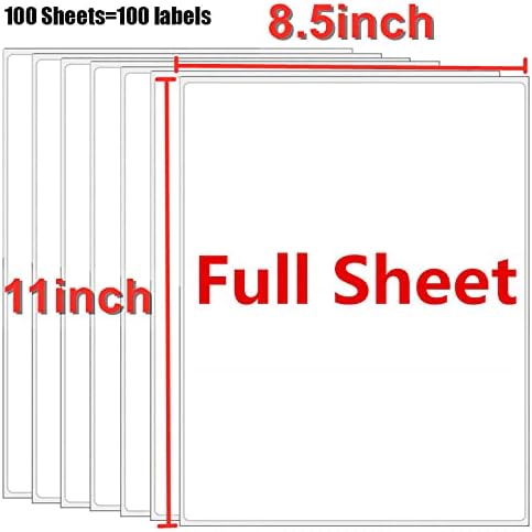 8.5" x 11" Shipping Labels Full Sheet Labels, Self Adhesive Printable White Sticker Paper for Laser & Ink Jet Printers (100 Labels)