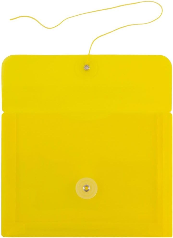 JAM PAPER Plastic Envelopes with Button & String Tie Closure - Index Size - 5 1/2 x 7 1/2 - Yellow - 3/Pack