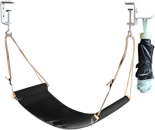 DMcore Canvas Foot Rest Hammock, Adjustable Mini Foot Rest Stand Under Desk Home Office … (Black)