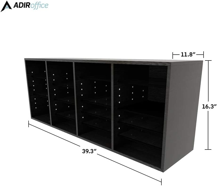 AdirOffice Wooden Adjustable Literature Organizer, 24 Compartment Office Mailbox, or Classroom Literature Organizer, Black