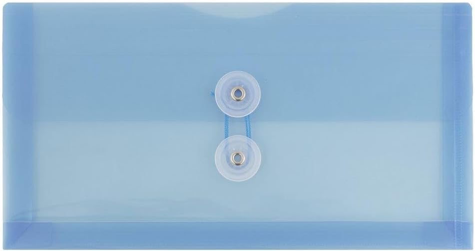 JAM PAPER Plastic Envelopes with Button & String Tie Closure - #10 Business Booklet - 5 1/4 x 10 - Blue - 3/pack