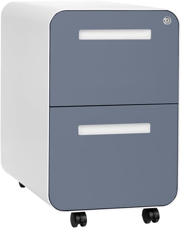 Laura Davidson Furniture Stockpile 2 Drawer Mobile File Cabinet with Lock - Under Desk Metal Filing Cabinet, Legal/Letter File Folders, Wheels and Stationary Feet, Pre-Assembled, Coastal Blue