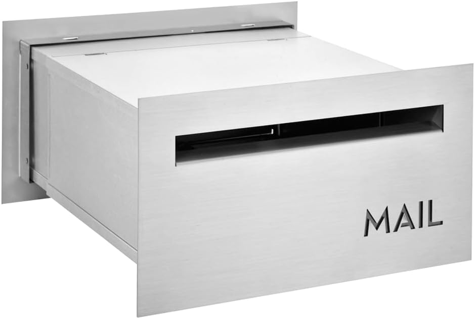 Brick-in Chute Through The Wall Stainless Steel Mailbox - Modern Architectural Locking Design - 8.75" H x 15.75" W - Enhance Your Home with The Melton from Bailey Boxes
