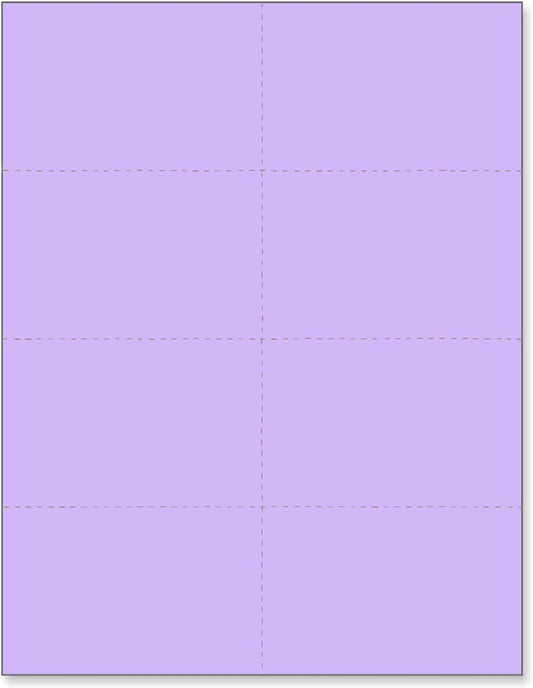 Limited Papers (TM) 8.5x11 Perforated Paper, 20/50 Pound, 75 GSM, Variety of Perforation Sizes and Colors, for Forms, Tickets, Postcards, Business Cards. (Lavender/orchid, 8 up)