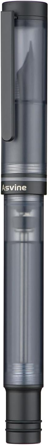 Asvine V200 Titanium Fountain Pen Vacuum Filling, Matte Black Bock Extra Fine Nib Clear Demonstrator Acrylic with Pen Case and Wrench