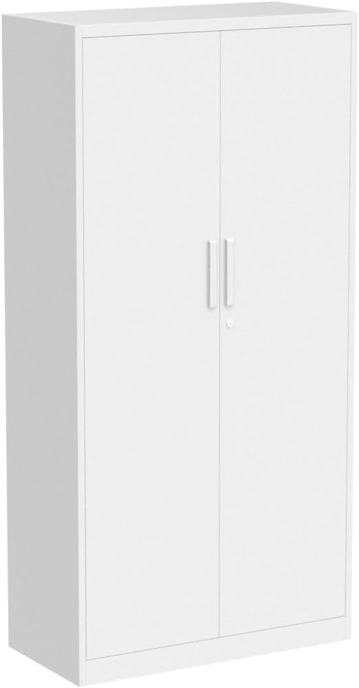 MIIIKO Steel Wardrobe with 2 Doors, White Metal Locker for Storage with Hanging Rod and 4 Shelves, Lockable for Bedroom and Home Office