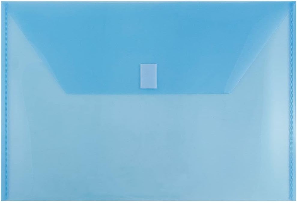 JAM PAPER Plastic Envelopes with Hook & Loop Closure - Legal Booklet - 9 3/4 x 14 1/2 - Blue - 12/Pack