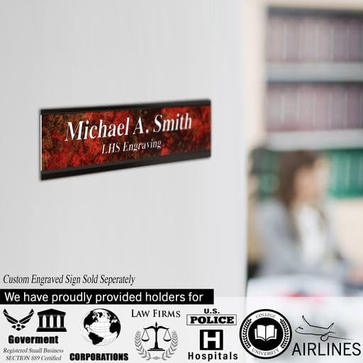 Executive Wall Nameplate Sign Holder Black Aluminum Fits 2x10 Plastic Office Door Name Plate or Cubicle Option| Made in USA