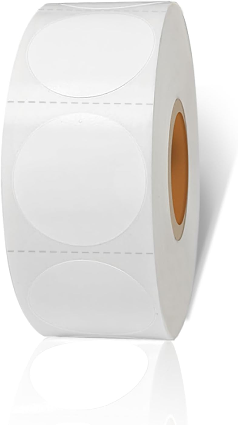 1 Inch White Round Thermal Sticker Labels, Self-Adhesive Circle Direct Thermal Label, Multi-Purpose Roll Sticker with Perforation Line（ 1000 Labels, 1 Roll ）