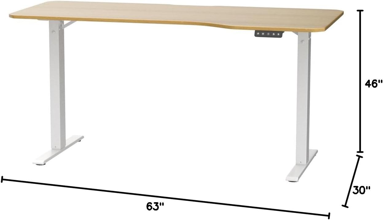 FLEXISPOT Standing Desk Electric Height Adjustable Desk with 63 x 24 Inches Splice Board, Ergonomic Memory Controller, Maple Top + White Frame
