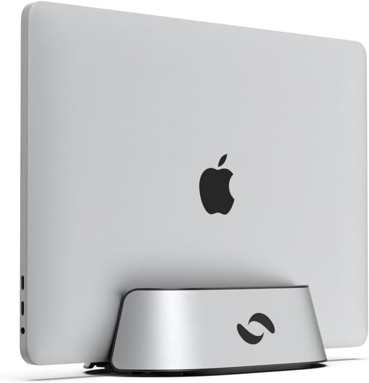 HumanCentric Vertical Laptop Stand in Silver Aluminum, Upright Adjustable Holder and Dock, Laptop Vertical Stand Fits MacBook Pro and Other Laptops .5" to 1.5", Clamshell Compatible