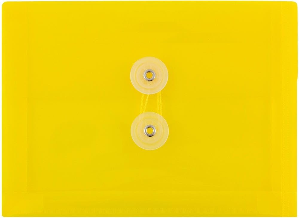 JAM PAPER Plastic Envelopes with Button & String Tie Closure - Index Size - 5 1/2 x 7 1/2 - Yellow - 3/Pack