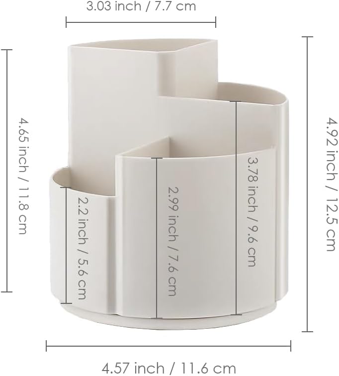 OWLFAVO Desk Pencil Pen Holder, 4 slots 360-Degree Spinning Desk Organizers, Rotating Desktop Storage Stationery Supplies for School, Home, Office, Kitchen, Makeup Brush, Ivory White