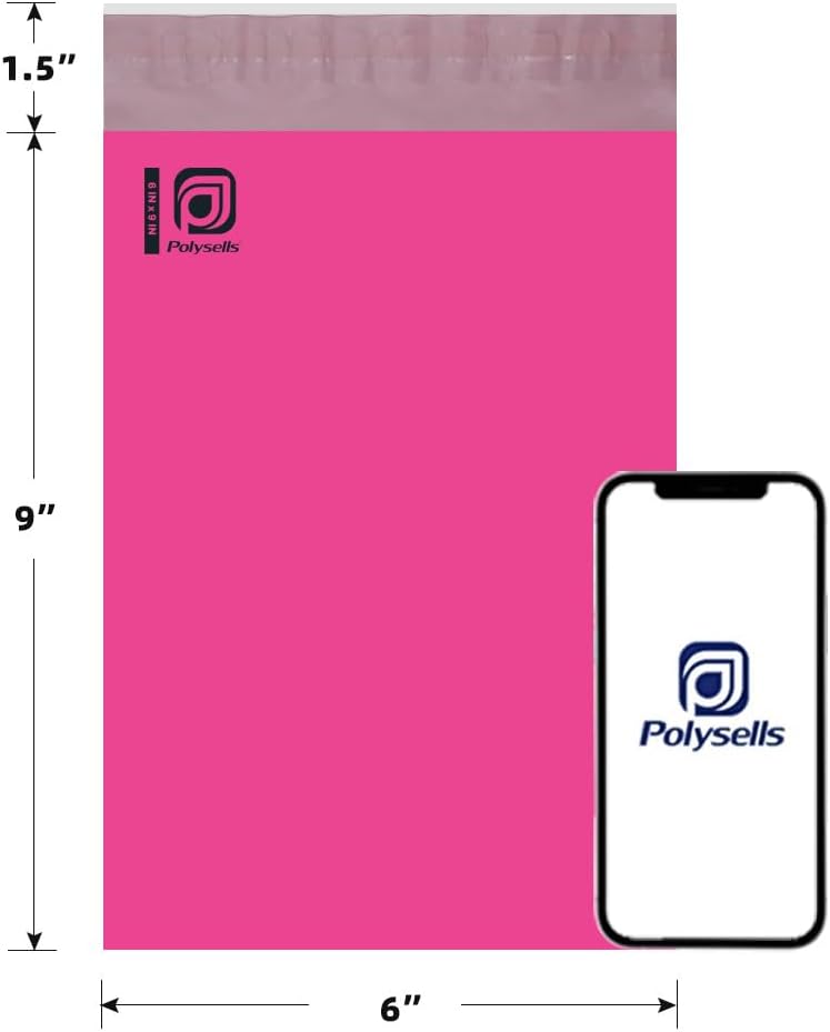 POLYSELLS 1000 pcs 6x9 Inches Pink Poly Mailers Shipping Envelopes, Strong Adhesive Sealing, Waterproof, and Tear-resistant Postal Mailing Bags for Clothing, Books, and Accessories