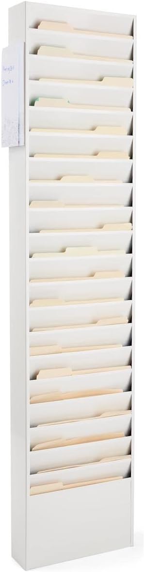 File Folder Wall Rack, 20 Pockets, Tiered, Office and Medical Charts (Powder Coated Steel) (White)