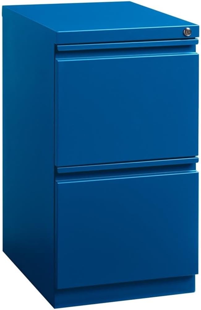 BOWERY HILL 20" D Metal Mobile Pedestal 2-Drawer File/File. Full Width Pull. Blue