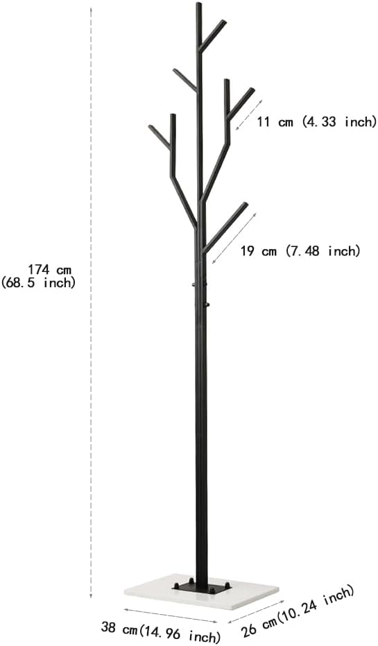 Marble Base Metal Clothing Coat Rack Stand for Hanging Clothes Bedroom Standing Rack Heavy Duty Coat Hanger Freestanding Tree Coat Racks Hallway Entrance Office Hats Coats Scarves Handbags
