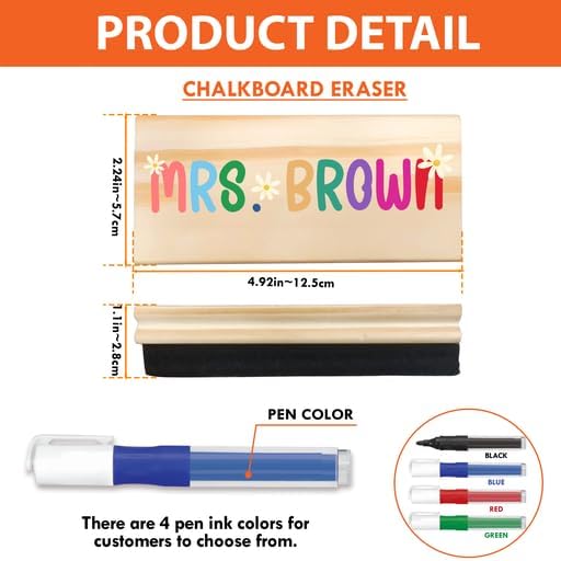 Personalized Name Chalkboard Eraser for Teachers – Dry Erase Board Cleaner –Back to School Supplies and First Day of School Gift- Custom Name