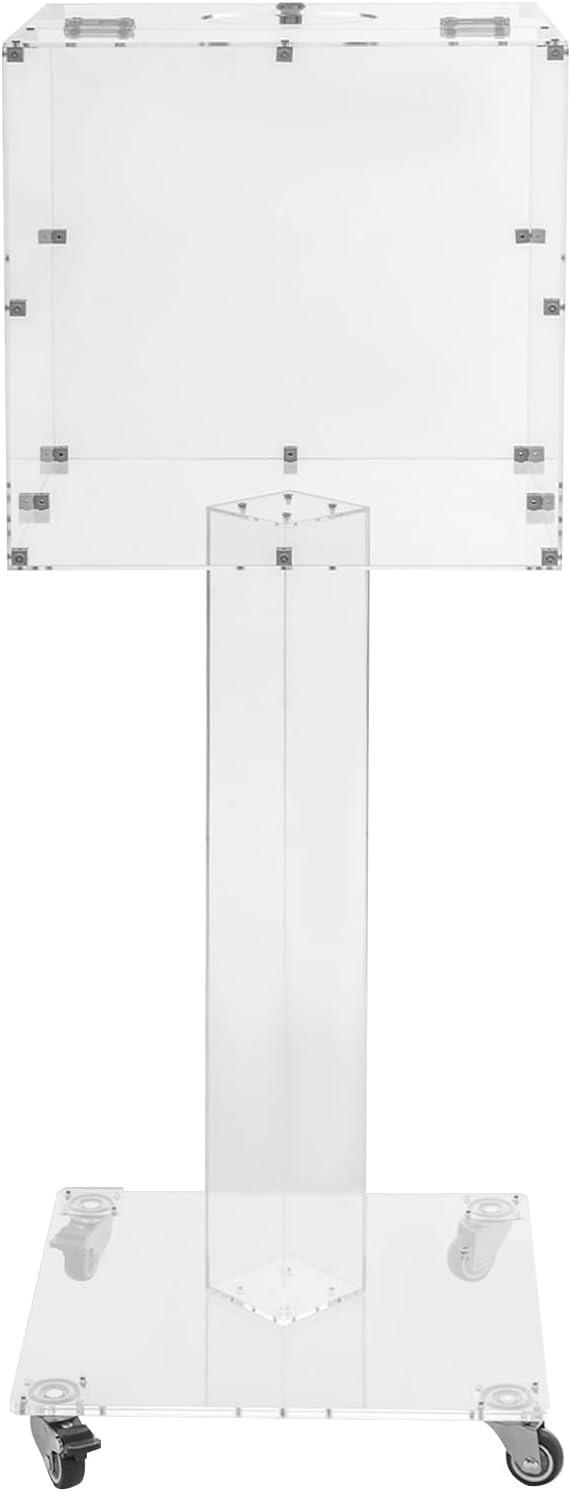 Suggestion Box with Stand, Floor Standing Offering Box with Wheels, Acrylic Locking Ballot Collection Safe Box for Voting Contest Charity Donation Church Election (Transparent (Round Opening))