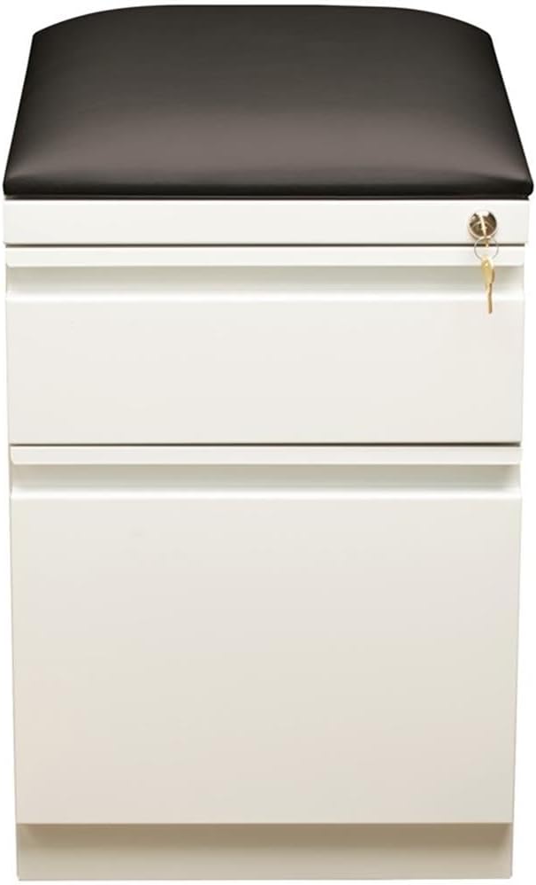 BOWERY HILL 20" D 2-Drawer Mobile Pedestal File Cabinet w/Cushion in White/Black