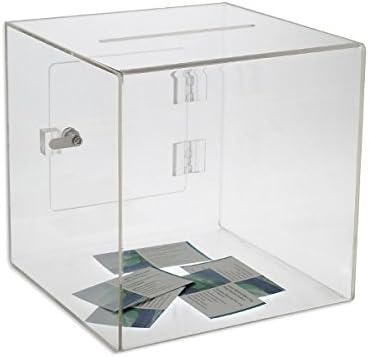 Source One Premium Acrylic Cube Donation Box with Deluxe Rear Open Door and Cam Lock Suggestion Box (6 Inch, Clear)