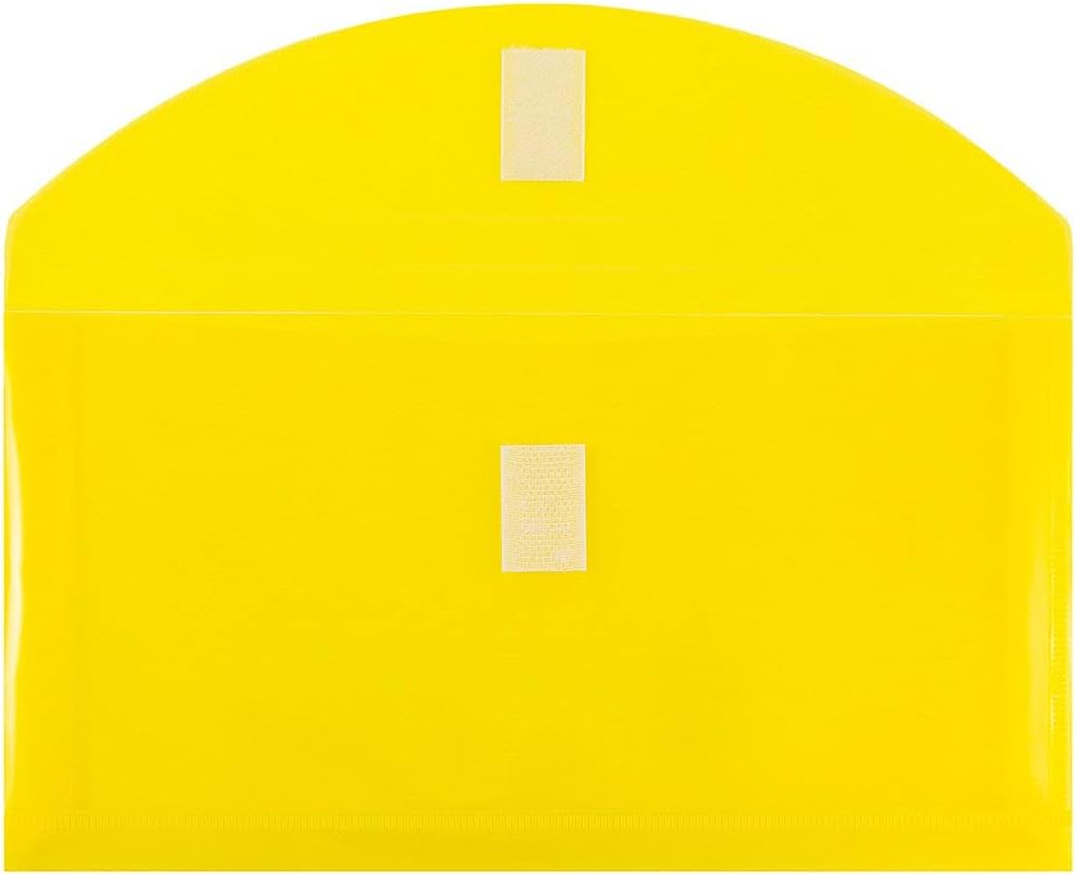 JAM PAPER Plastic Expansion Envelopes with Hook & Loop Closure - #10 Booklet Wallet - 5 1/4 x 10 with 1 Inch Expansion - Yellow - 12/Pack