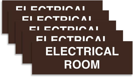All Quality Basic Electrical Room Sign | Durable Construction | Building Safety - Ivory/Dark Brown - Small (5 Pack)