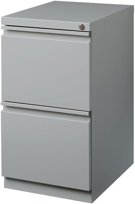 Pemberly Row 20" 2-Drawer Modern Metal Mobile Pedestal File Cabinet in Silver