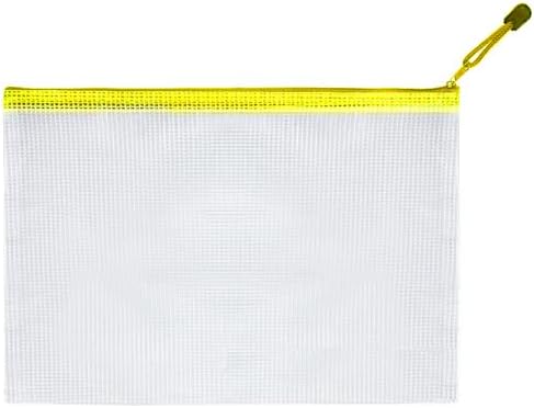 Mesh Zipper Pouch Bag,A3 Zipper Bag for Organizing Storage, Waterproof Zipper Pouch, 17" x 12"/44cm x 32cm, File Bag for School and Office Supplies (Yellow)