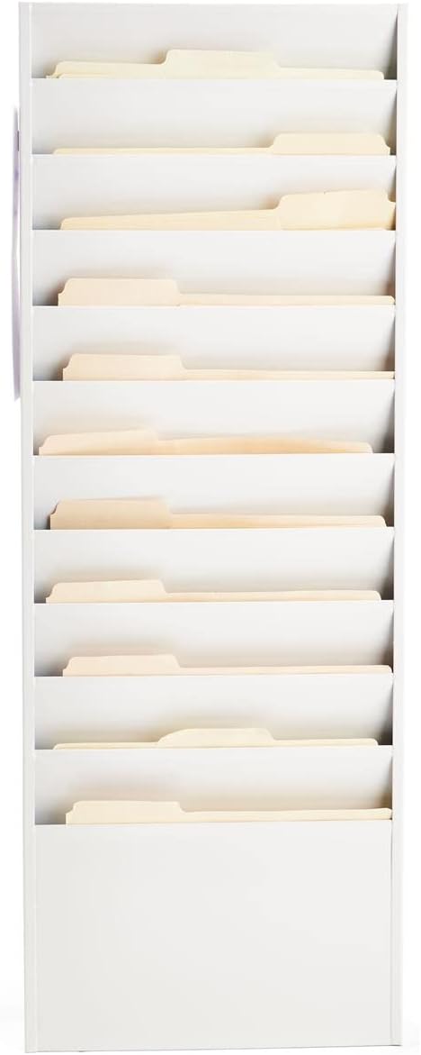 Displays2go File Holder Wall Mount, 11 Tiers, Letter Size, Magnet Receptive Steel - White (JMFF11WHT)