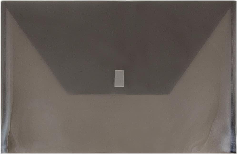 JAM PAPER Plastic Envelopes with Hook & Loop Closure - Legal Booklet - 9 3/4 x 14 1/2 - Smoke Gray - 12/Pack