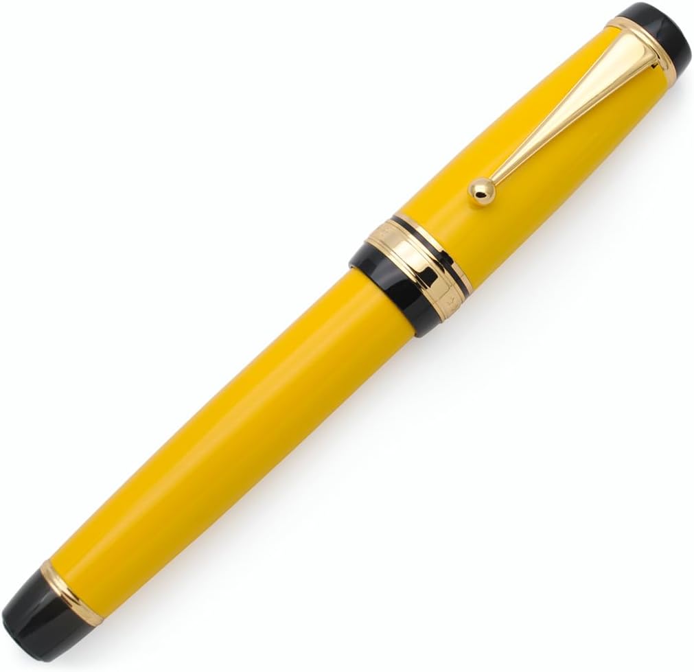 Metal Big Fountain Pen Set Medium Nib 0.7mm, Includes Ink Refill Converter, 5 Ink Cartridges & Gift Box (Medium Nib 0.7mm, Yellow)