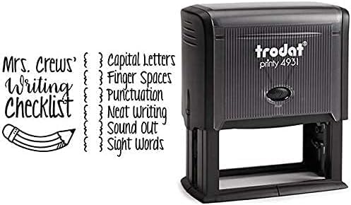Custom Self-Inking Stamps | 49 Designs | Fun Phrases | Classroom & Library Book Stamps (Writing Checklist, Large)