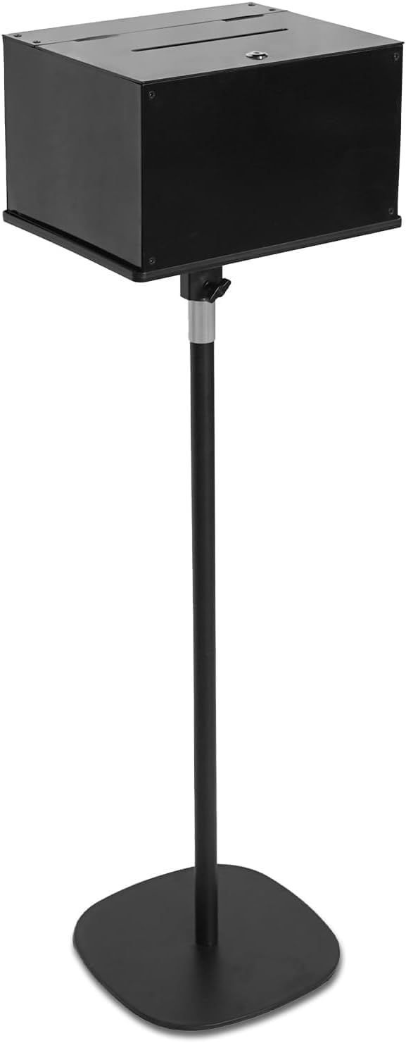 Clear Acrylic Suggestion Box with Lock and Sign Holder – Ballot Box for Voting, Donations, Charity, Raffles, Church & Event Fundraising (Metal)