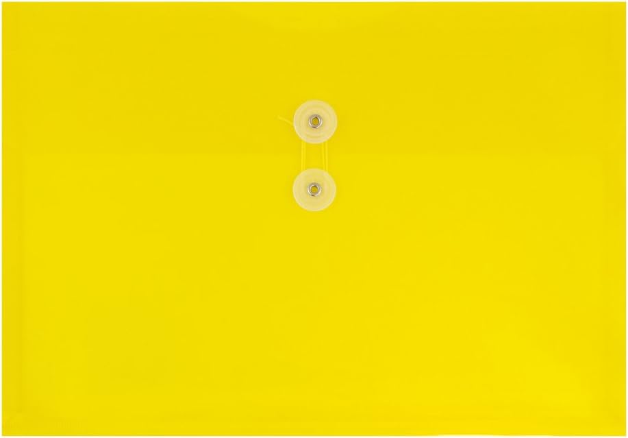 JAM PAPER Plastic Envelopes with Button & String Tie Closure - Letter Booklet - 9 3/4 x 13 - Yellow - 12/Pack
