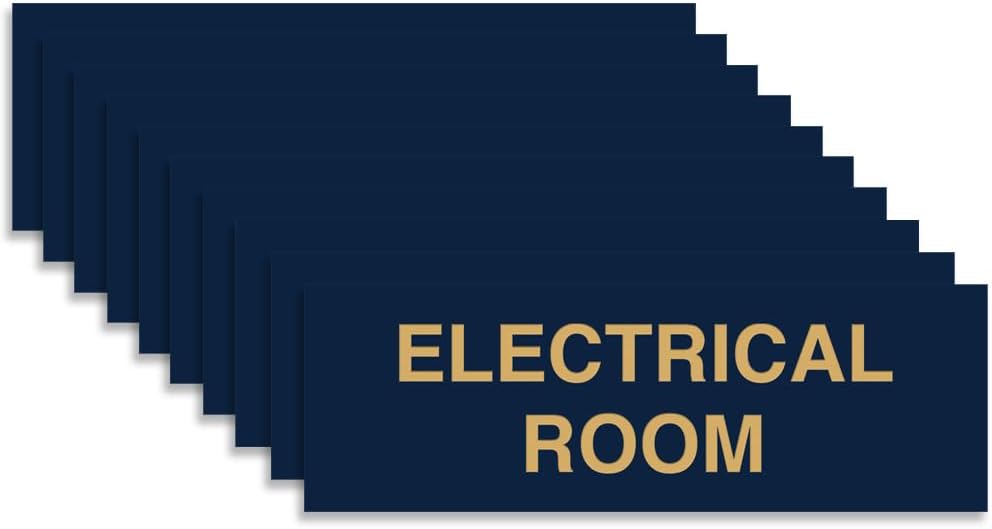 All Quality Basic Electrical Room Sign | Durable Construction | Building Safety - Blue/Gold - Small (10 Pack)