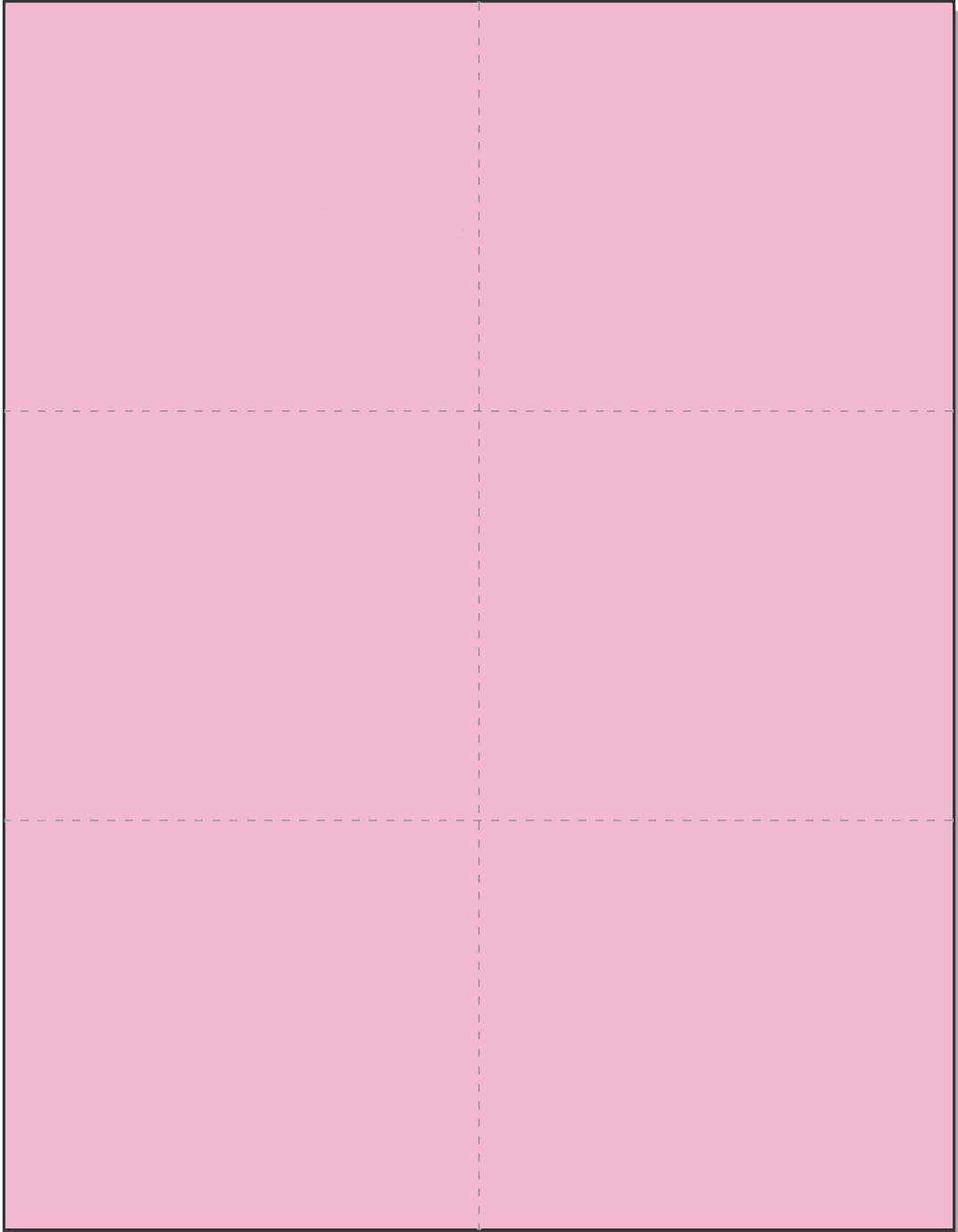 Limited Papers (TM) 8.5x11 Perforated Paper, 20/50 Pound, 75 GSM, Variety of Perforation Sizes and Colors, for Forms, Tickets, Postcards, Business Cards. (Pink, 6 up)