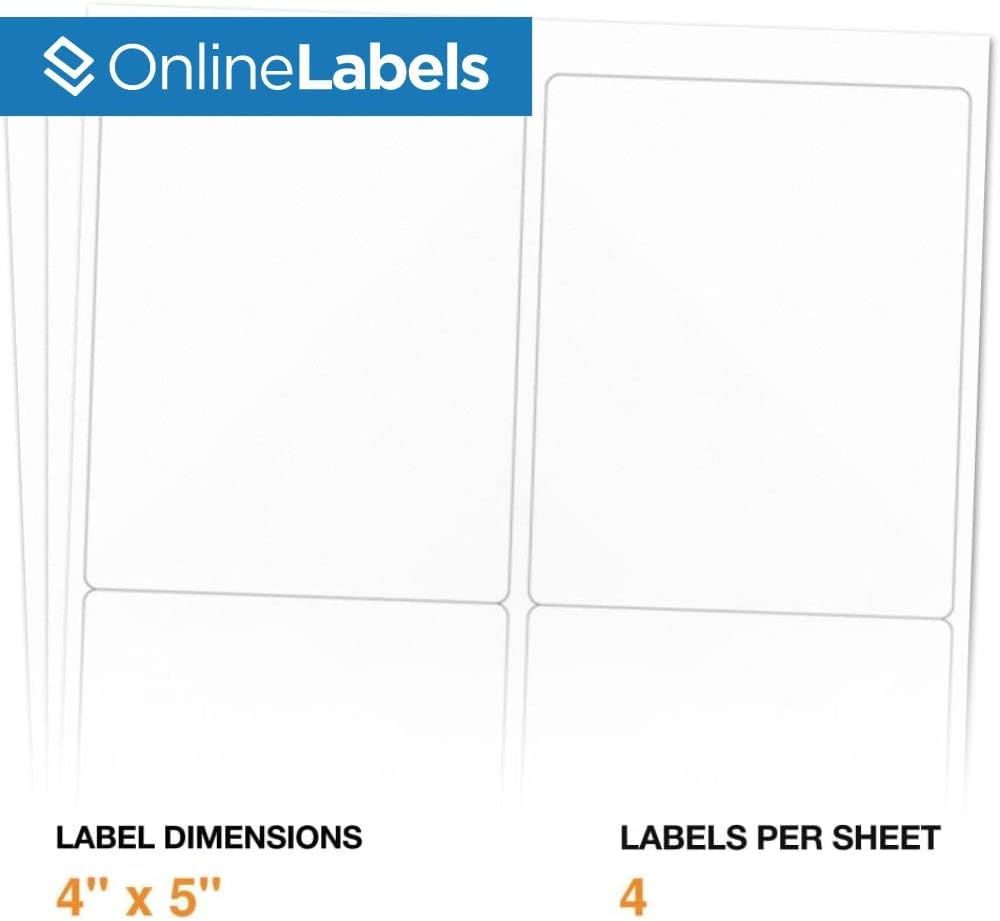 4 x 5 Rectangle Mailing Labels - Permanent, White Matte - Shipping, Wine, Product - Pack of 400 Labels - 100 Sheets - Inkjet/Laser Printers - Online Labels