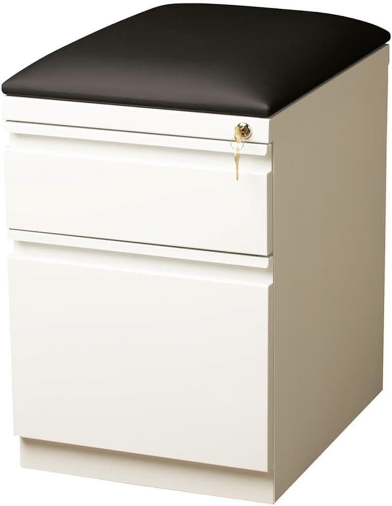 BOWERY HILL 20" D 2-Drawer Mobile Pedestal File Cabinet w/Cushion in White/Black