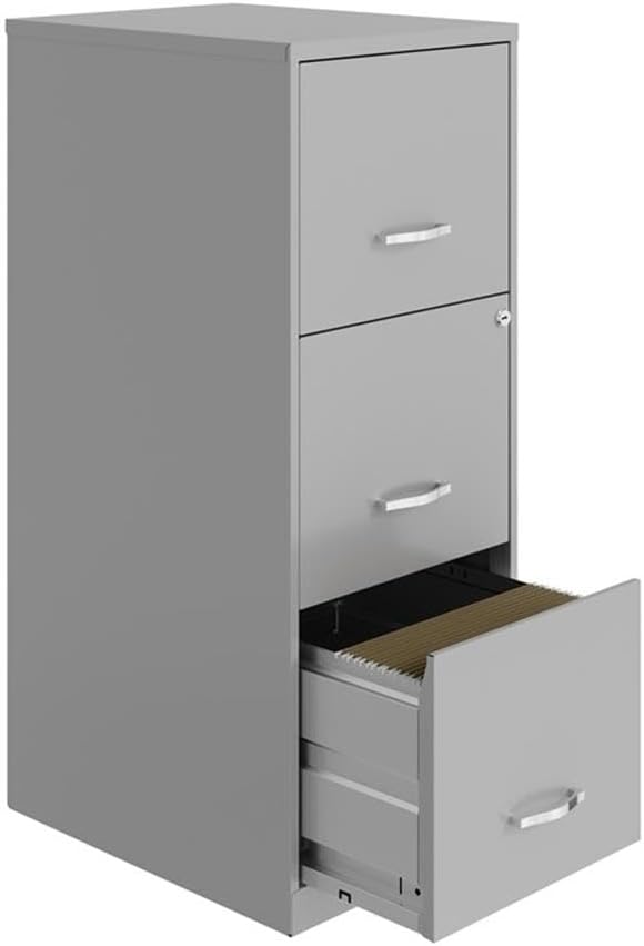 Pemberly Row 3 Drawer Modern Metal Vertical File Cabinet with Lock in Silver