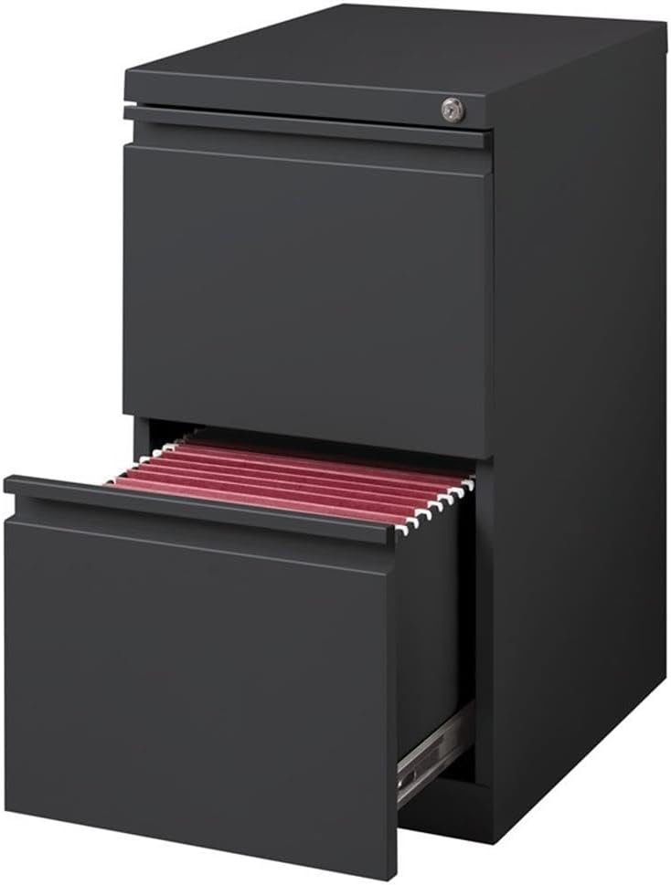 BOWERY HILL 20" D Mobile Pedestal 2-Drawer File/File. Full Width Pull in Charcoal