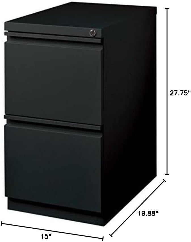 BOWERY HILL 20" 2-Drawer Modern Metal Mobile Pedestal File Cabinet in Black