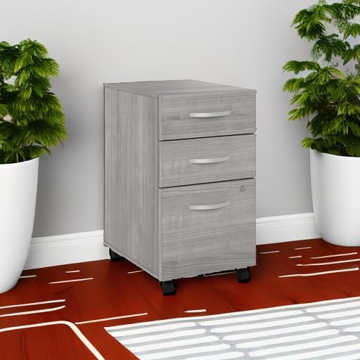 Bush Business Furniture Studio C 3 Drawer Mobile File Cabinet in Platinum Gray | Assembled Office Storage Unit for Home or Commercial Spaces
