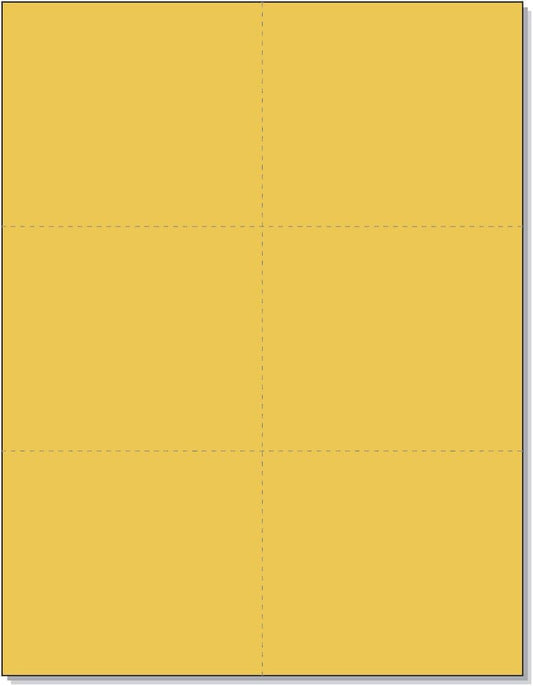 Limited Papers (TM) 8.5x11 Perforated Paper, 20/50 Pound, 75 GSM, Variety of Perforation Sizes and Colors, for Forms, Tickets, Postcards, Business Cards. (Gold, 6 up)