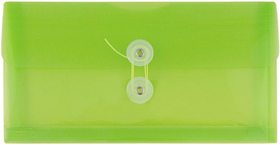 JAM PAPER Plastic Envelopes with Button & String Tie Closure - #10 Business Booklet - 5 1/4 x 10 - Lime Green - 3/pack