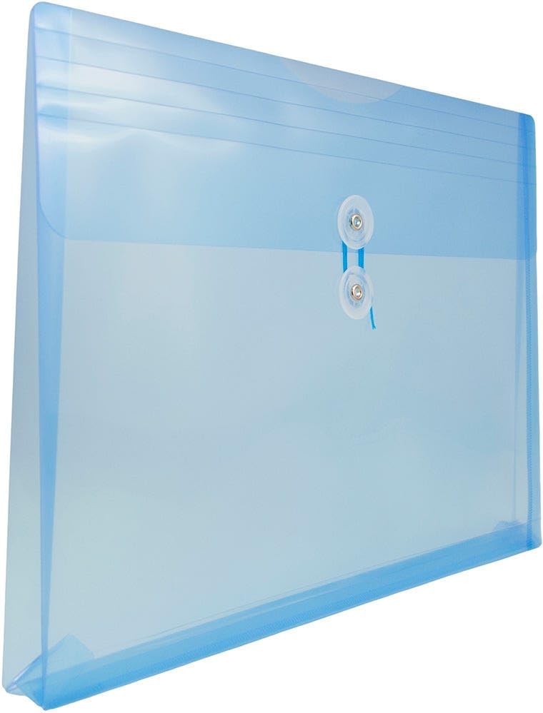 JAM PAPER Plastic Envelopes with Button & String Tie Closure - Letter Booklet - 9 3/4 x 13 - Blue - 3/Pack